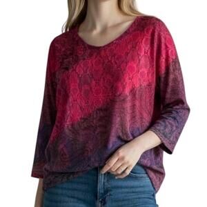 Soft Surroundings Ombre Soft Tunic Womens Small Burgundy Pink Mixed Print Top